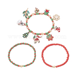 3Pcs Christmas Theme Glass Beaded Stretch Bracelets Sets&nbsp;BJEW-JB12442-02
