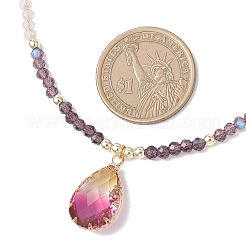 2Pcs 2 Styles Violet K9 Glass Teardrop Heart Pendant Colorful Electroplated Glass Faceted Rondelle Beaded Necklaces&nbsp;NJEW-JN05753