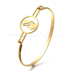 201 Stainless Steel Flat Round Link Bangles for Women&nbsp;BJEW-R014-01G-05