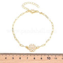 Brass Pave Cubic Zirconia Flower Link Bracelets for Women&nbsp;KK-CBA68DA-07B-G