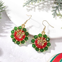 Stainless Steel Glass Christmas Wreath Dangle Earrings&nbsp;EJEW-MZ00605