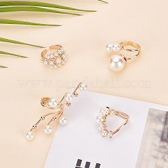 4Pcs 4 Styles Plastic Imitation Pearl Beaded Open Cuff Ring&nbsp;RJEW-AN0001-18