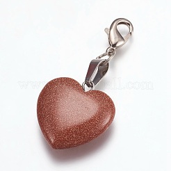 Heart Synthetic Goldstone Pendant Decorations&nbsp;HJEW-PH01132-12