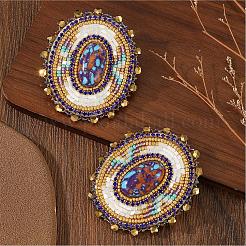 Bohemian Handmade Glass Seed Beads Oval Stud Earrings&nbsp;TF1535
