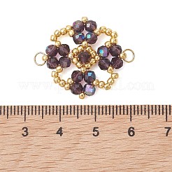 Electroplate Glass Beaded Flower Connector Charms&nbsp;PALLOY-MZ01297-01