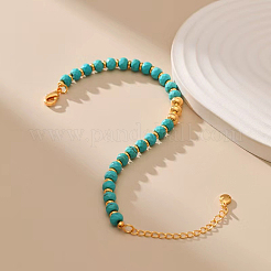 Synthetic Turquoise & Brass Round Beaded Bracelets for Women&nbsp;QJ7168