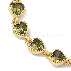 Heart Brass Pave Cubic Zirconia Link Chain Bracelets for Women&nbsp;BJEW-P385-07G-03