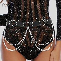Heart Alloy Curb Chain with Imitation Leather Tassel Waist Chains&nbsp;FS-WGCEF59-01