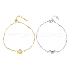 2Pcs Brass Micro Pave Cubic Zirconia Link Bracelets&nbsp;BJEW-G782-01GP