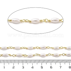 Brass & ABS Plastic Pearl Oval Link Chains&nbsp;CHC-G024-10G