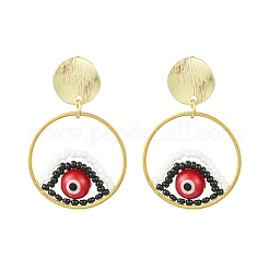 Evil Eye Handmade Glass Seed Beads Dangle Stud Earrings&nbsp;EJEW-MZ00371
