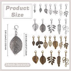 72Pcs 24 Style Alloy Leaf Pendant Decorations&nbsp;HJEW-ME00067