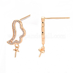Brass Micro Pave Clear Cubic Zirconia Earring Findings&nbsp;KK-T062-233G-NF