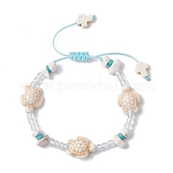 Adjustable Synthetical Turquoise & Magnesite Beaded Braided Bead for Women&nbsp;BJEW-JB11546