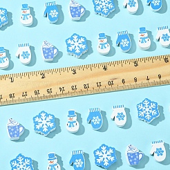 60Pcs 6 Styles Christmas Theme Printed Wood Beads&nbsp;WOOD-FS0001-33