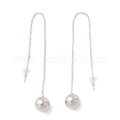 Tarnish Resistant Long Chain with Round Ball Dangle Stud Earrings&nbsp;EJEW-A067-13P