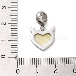 304 Stainless Steel Pave White Shell European Dangle Charms&nbsp;STAS-G308-32P-01