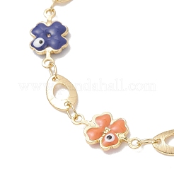 Brass Enamel Clover Link Chain Bracelets&nbsp;BJEW-JB13025