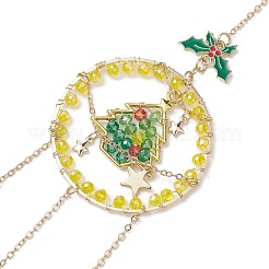 Glass Beads Wire Wrapped Brass Christmas Tree Pendant Decoration&nbsp;X1-HJEW-TA00235