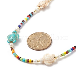 Tortoise Dyed Synthetic Turquoise & Shell Pearl & Glass Seed Beaded Necklace&nbsp;NJEW-TA00054