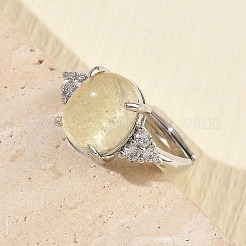 Brass Micro Pave Cubic Zirconia with Synthetic Lemon Quartz Cuff Open Rings&nbsp;RJEW-T035-01P-A