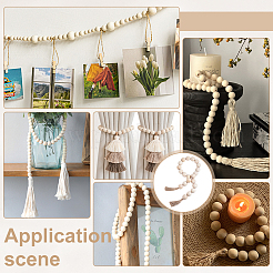 Wood Round Bead with Jute Cord Tassel Display Decorations&nbsp;HJEW-PH02453