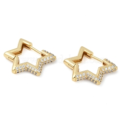 Rack Plating Star Brass Micro Pave Cubic Zirconia Hoop Earrings&nbsp;EJEW-Z059-15G-01