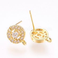 Brass Micro Pave Cubic Zirconia Stud Earring Findings&nbsp;KK-F753-10G-RS