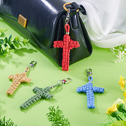 4Pcs Cross Cotton Threads Pendants Decorations&nbsp;HJEW-TA00404