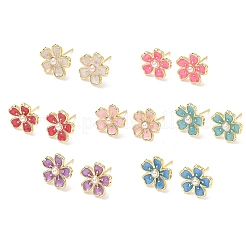 Flower Brass & ABS Plastic Pearl Stud Earrings&nbsp;EJEW-P336-07G
