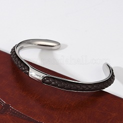 304 Stainless Steel Microfiber Leather Cord Cuff Bangles&nbsp;BJEW-D304-14P-02