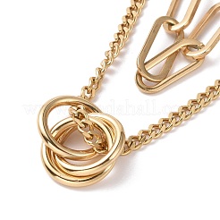 PVD Vacuum Plating 304 Stainless Steel Double Chains Multi Layered Necklace with Rings Charm for Women&nbsp;STAS-E155-18G