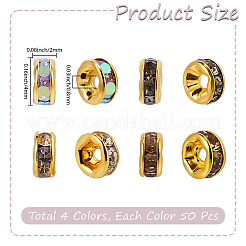 200Pcs 4 Colors Brass Grade A Rhinestone Spacer Beads&nbsp;KK-PA0001-05