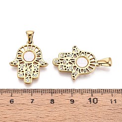 304 Stainless Steel Crystal Rhinestone and Shell Hamsa Hand Pendants&nbsp;STAS-T071-14G