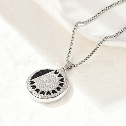 316 Surgical Stainless Steel Aromatherapy Diffuser Perfume Hollow Flat Round Pendant Box Chain Necklaces&nbsp;NJEW-R016-01P-04