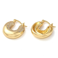 Donut Brass Hoop Earrings with Clear Cubic Zirconia&nbsp;EJEW-Q791-01G