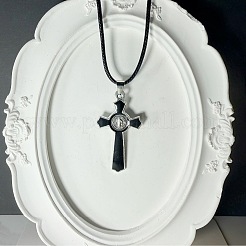 Vintage Religion Alloy Enamel Black Saint Benedict Medal Crucifix Cross Pendant Necklaces for Men Women&nbsp;ZV6035