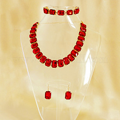 Alloy & Glass Rectangle Link Chain Necklaces & Bracelet & Dangle Earrings Sets&nbsp;FS-WGC2D75-05