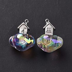 UV Plating Rainbow Iridescent Transparent Acrylic Pendants&nbsp;OACR-P014-02P-02