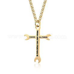 Religion 304 Stainless Steel Philippians 4:13 Wrench Cross Pendant Necklaces for Men&nbsp;WGCAB62-02