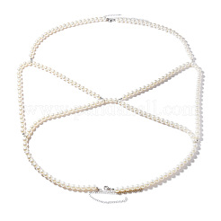 Plastic Imitation Pearl White Round Beaded Sexy Bikini Body Chains for Women&nbsp;WGCAB37-01