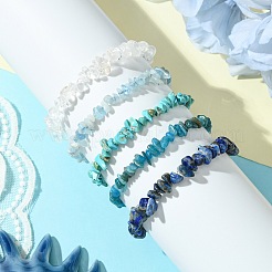5Pcs 5 Styles Natural Quartz Crystal & Lapis Lazuli & Apatite & Aquamarine & Howlite Chip Beaded Stretch Bracelet Sets&nbsp;BJEW-JB10839