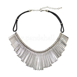 Alloy Long Tassel Bib Black Waxed Cord Necklaces&nbsp;FS-WGA960C-01