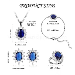 Cubic Zirconia Oval Pendant Necklace & Link Bracelet & Cuff Ring & Stud Earrings&nbsp;SJEW-SZC0001-01C