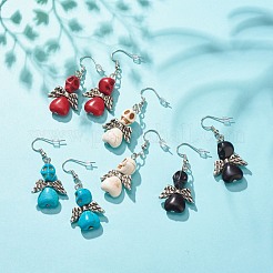 Synthetic Turquoise Skull with Wings Dangle Earrings&nbsp;EJEW-JE04944