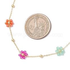Brass & Glass Colorful Flower Link Chain Necklaces for Women&nbsp;NJEW-JN05454