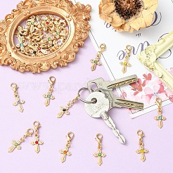 30Pcs Cross Alloy Rhinestone Pendant Decorations&nbsp;HJEW-YW00357