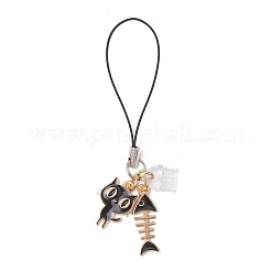 2Pcs Alloy Enamel Cat & Fishbone Charm Mobile Straps&nbsp;HJEW-JM03344