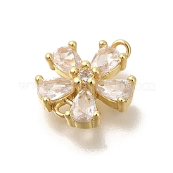 Brass Pave Glass Flower Connector Charms&nbsp;KK-M295-17G-02
