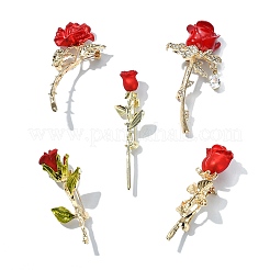 5Pcs 5 Styles Rose Flower Alloy Resin Lapel Pin Brooches for Backpack Clothes&nbsp;JEWB-CJ0003-53